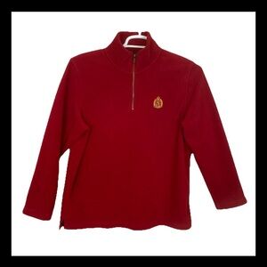 Lauren Ralph Lauren Red 1/4 Zip Pullover with Embroidered Crest Logo Fleece Vtg
